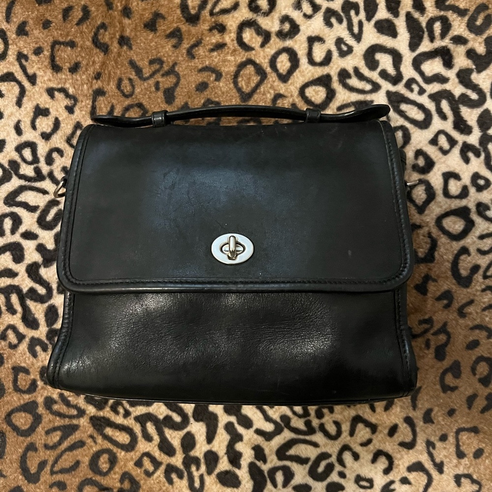 Coach Black Satchel with Elegant Turnlock